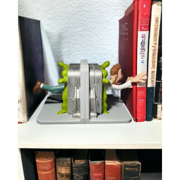 Quirky Man Going Through Portal Bookends - Time Tunnel Theme 3D Printed Decor - Picture 1 of 5